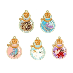5Pcs cartoon marine animal bottle charms with jellyfish and octopus enamel pendants