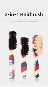 Lot de trois brosses de barbier professionnelles avec manches rayés rouge, blanc et bleu