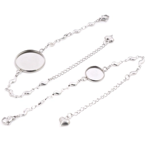 Stainless steel DIY bracelet base with round settings, lobster clasp and heart charm
