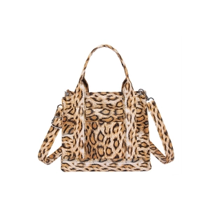 Leopard print crossbody tote bag with adjustable shoulder strap on white background