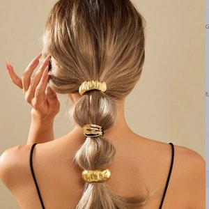 Irregular Metal Hair Ties Textured Ponytail Holder Elastic Hair Bands Retro Simple Gold Color Alloy For Women