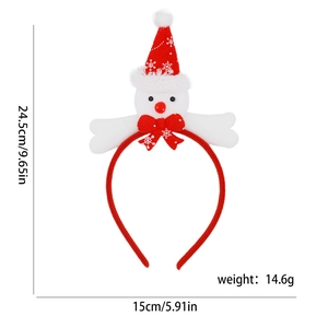 Christmas snowman headband with red bow and white snowflake patterns for holiday party decor