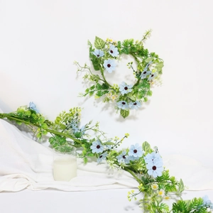 Artificial Flower Wreath Satin Daisy Plastic Greenery Candle Ring For Wedding Party Home Decor Door Wall Hanging Romantic