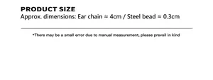 Size guide for minimalist choker earrings showing 4cm chain length and 0.3cm bead diameter