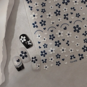Daisy and heart pattern nail stickers with 3D pearl details, model Co-436 on gray background