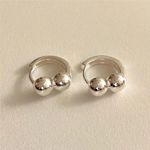 Minimalist S925 sterling silver hoop earrings with dual polished metal beads for women