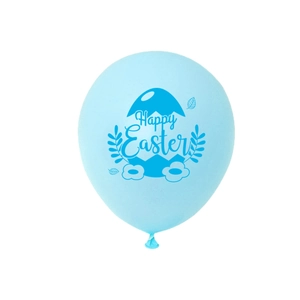 12-inch light blue Happy Easter balloon with dark blue bunny egg patterns
