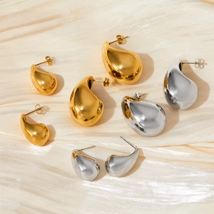 Boucles d'oreilles goutte en acier inoxydable poli en or et argent, plusieurs tailles