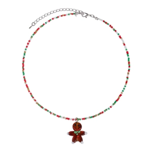 Sweet Christmas beaded necklace featuring red, green, white beads and gingerbread man charm