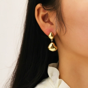 Elegant gold-plated double teardrop earrings with a polished mirror finish for women