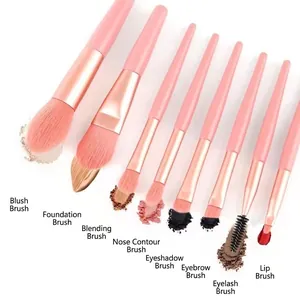 8-piece professional pink makeup brush set with soft bristles and rose gold accents