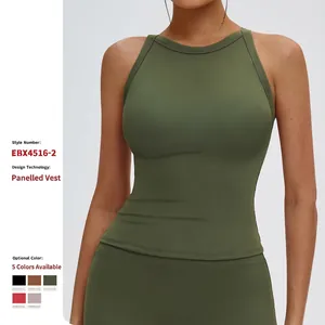 Women's Seamless Ribbed Yoga Vest Crisscross Back Sports Bra Removable Padded Running Gym Fitness Activewear Top