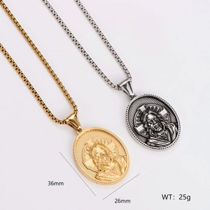 Vintage oval relief portrait pendant necklace in gold and silver finish with box chain