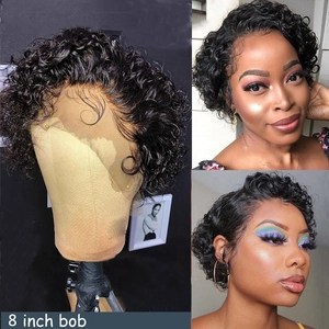 Peluca corta rizada afro bob de 8 pulgadas en negro natural con textura voluminosa