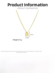 Detailed specs of 18k gold plated brass letter A necklace with 45cm chain and size markings