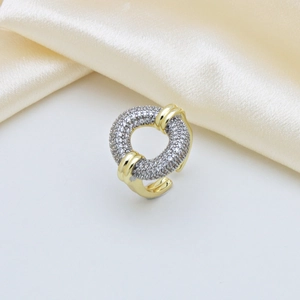Anello aperto bicolore placcato oro 18k da donna con pavé di zirconi cubici scintillanti