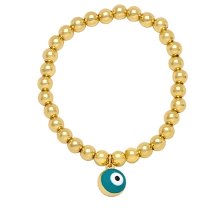 Dettaglio del bracciale a sfere placcato oro 18K con ciondolo malocchio turchese