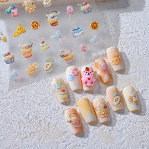 Ins-style cute dessert nail stickers with pink bears and rainbow cakes pattern M-654