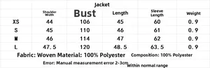 Detailed size guide table for women's short faux fur coat with lapels and long sleeves
