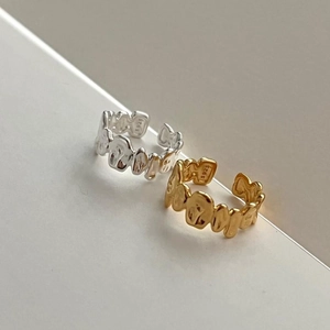 Irregular 925 sterling silver open rings in gold and silver with molten lava design