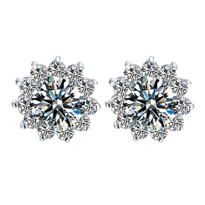 Elegant snowflake pink zircon sunflower stud earrings in polished silver finish