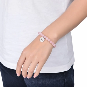 Bracelet en perles de gemmes roses avec pendentif en acier inoxydable gravé Mom pour maman