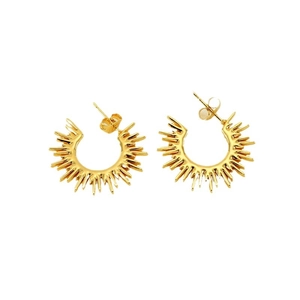 Elegant gold fan-shaped sunflower stud earrings with a retro textured minimalist design