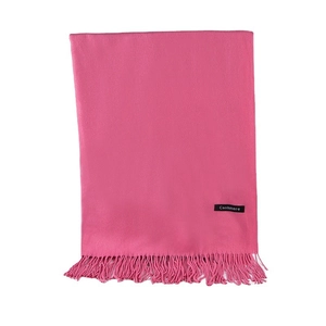 Rose pink long cashmere scarf with fringes shown in a full flat lay view on white background