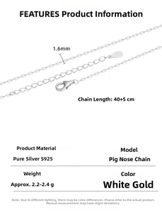 Detail view of 925 silver pig nose chain with 1.6mm width and 40+5cm length specs