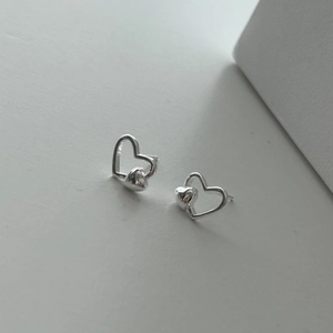 Minimalist 925 sterling silver heart stud earrings with double hollow heart design
