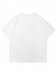 Rear flat lay view showing breathable white cotton texture of this oversized men's tee