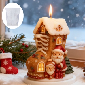 Moule en silicone botte de Noël pour bougies DIY avec Père Noël et détails de neige