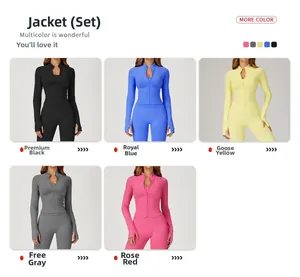 Détail de l'ensemble de yoga sans couture avec tissu côtelé, passe-pouces et 5 couleurs au choix