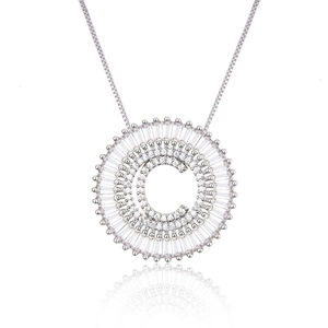 Letter Initial Pendant Necklace Round Baguette Zirconia Platinum Plated Copper Fashion Jewelry For Women Elegant