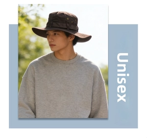 Unisex dark brown wide brim outdoor sun hat with side metal vents for hiking and camping