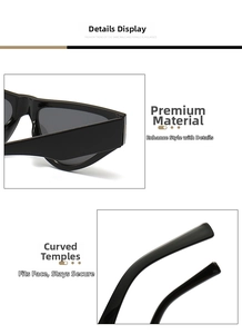 Detailed view of wide cat-eye sunglasses featuring thick glossy frames and curved temples