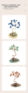 Handcrafted gemstone trees with crystal leaves and natural stone base in three colors