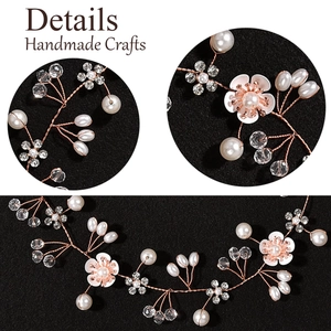 Détails de l'accessoire de cheveux floral fait main en or rose avec perles et cristaux