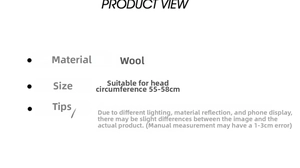 Detailed size chart for wool beret hat showing 55-58cm head circumference specifications