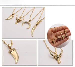 Detail of moon horn necklace featuring AAA cubic zirconia and triple gold plating
