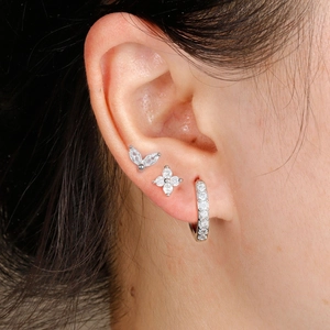 S925 silver needle earring set featuring butterfly, flower studs and zircon hoops