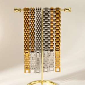 Polished titanium steel watch band bracelets in gold, silver, and two-tone finishes