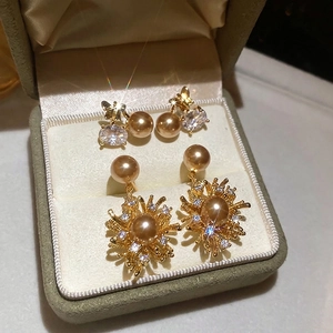 Orecchini A Lobo Fiore Farfalla Con Perla Artificial Sintetica Champagne Zircone E Perno In Argento Sterling 925 Elegante Donna