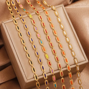 Colorful enamel Cuban link stainless steel chains in gold finish for jewelry making