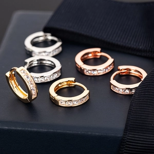 Geometric Hoop Huggie Earrings Copper Zircon CZ Inlaid Shiny Gold Silver Rose Gold Plated Fashion Jewelry For Women