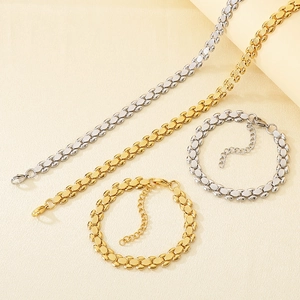 Gold and silver watchband style jewelry set with necklaces and bracelets