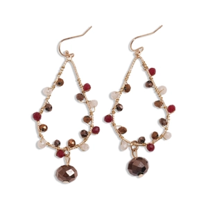 Boucles d'oreilles bohèmes en forme de goutte avec perles bordeaux et bronze