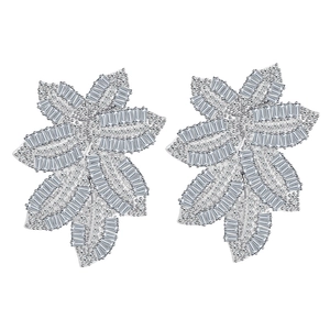 Sparkling S925 silver leaf earrings with shimmering micro-pave marquise zircons