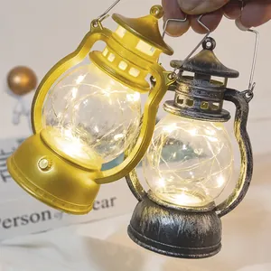 Vintage Christmas LED lanterns with warm string lights and decorative metal handles