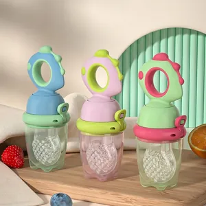 Baby Fruit Feeder Silicone Pouch With Dinosaur Handle Rotary Propulsion Infant Teether Feeding Tool BPA Free